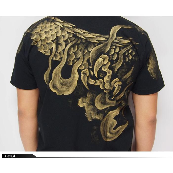 羽水[うすい] 雲龍 黒×金 手描き 和柄Tシャツ/半袖/ryu17bg/送料無料