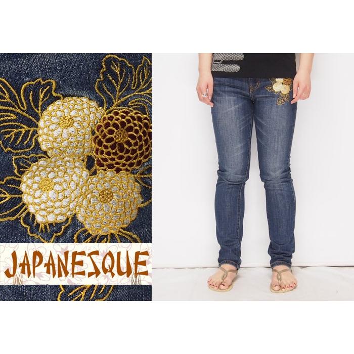 ジャパネスク レディース 菊柄 刺繍 和柄ジーンズ/デニム/4RSP ジャパネスク レディース 菊柄 刺繍 和柄ジーンズ/デニム/4RSP