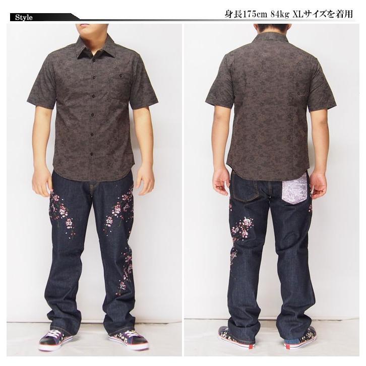 花旅楽団[ハナタビガクダン] 桜流水 ジャガード 和柄半袖シャツ/SJS