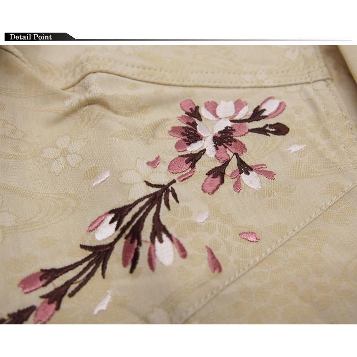 花旅楽団[ハナタビガクダン] 葉桜刺繍 桜流水ジャガード 和柄半袖