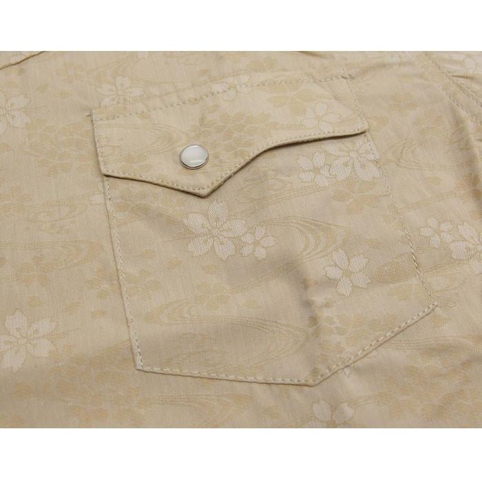 花旅楽団[ハナタビガクダン] 葉桜刺繍 桜流水ジャガード 和柄半袖シャツ/SJS 花旅楽団[ハナタビガクダン] 葉桜刺繍 桜流水ジャガード 和柄半袖