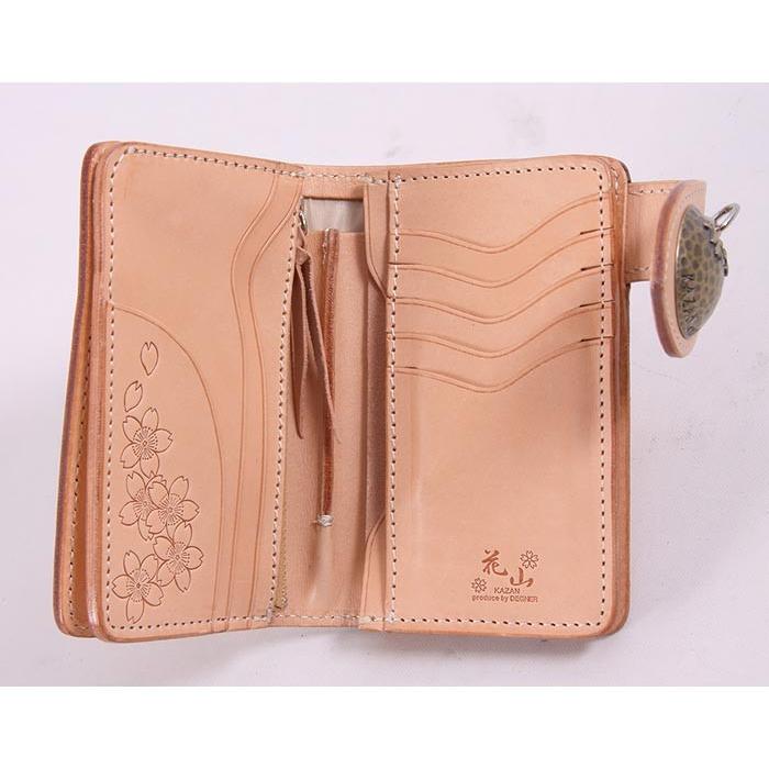 【新品未使用】花山の桜ウォレット＆ウォレットチェーン 花山[かざん] 都桜金襴 桜型抜き レザーロングウォレット 和柄/本革/W
