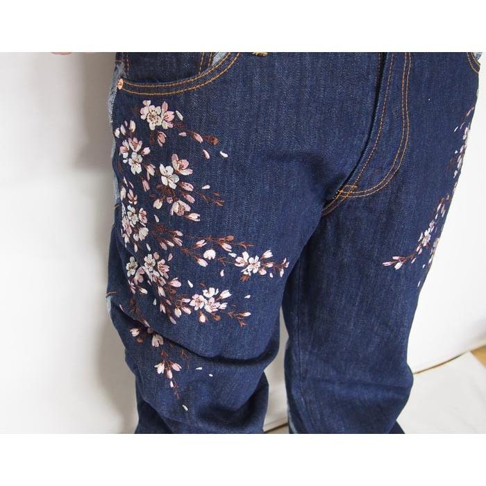 花旅楽団[ハナタビガクダン] 桜刺繍 切り換え 和柄ジーンズ/デニム