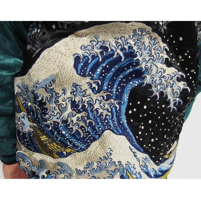 花旅楽団[ハナタビガクダン] 波に桜 刺繍 リバーシブル 和柄