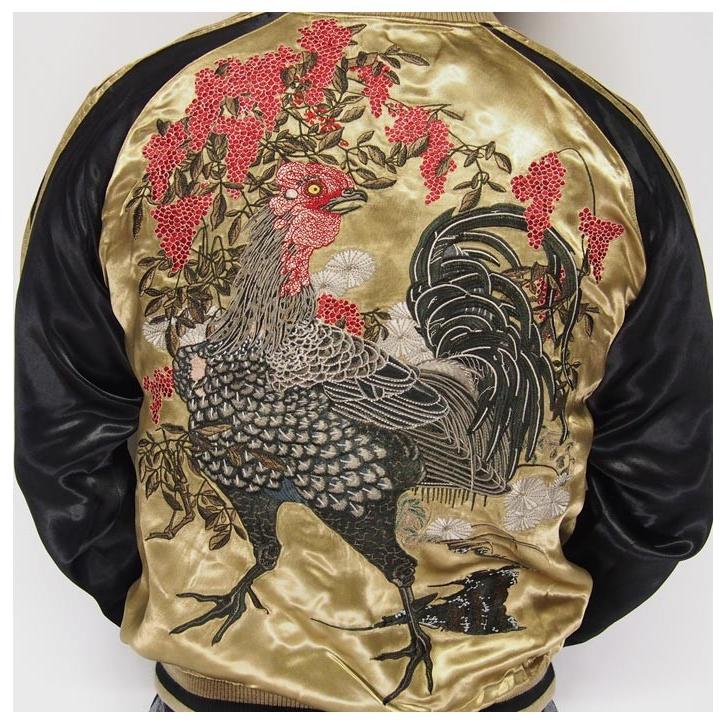 花旅楽団[ﾊﾅﾀﾋﾞｶﾞｸﾀﾞﾝ] 伊藤若冲 南天雄鶏図 刺繍 リバーシブル 和柄スカジャン/メンズ/SSJ-031/送料無料 花旅楽団[ハナタビガクダン] 伊藤若冲 南天雄鶏図 刺繍 リバーシブル