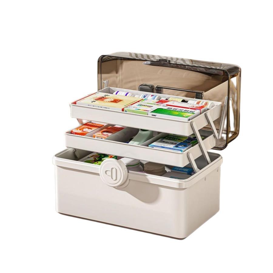 薬箱 ファッション 救急箱 大容量 薬箱 収納ボックス 防災 多機能 収納ボックス 非常用薬箱 小物収納 家庭用薬箱 持ち運び便利 3層収納 の商品画像