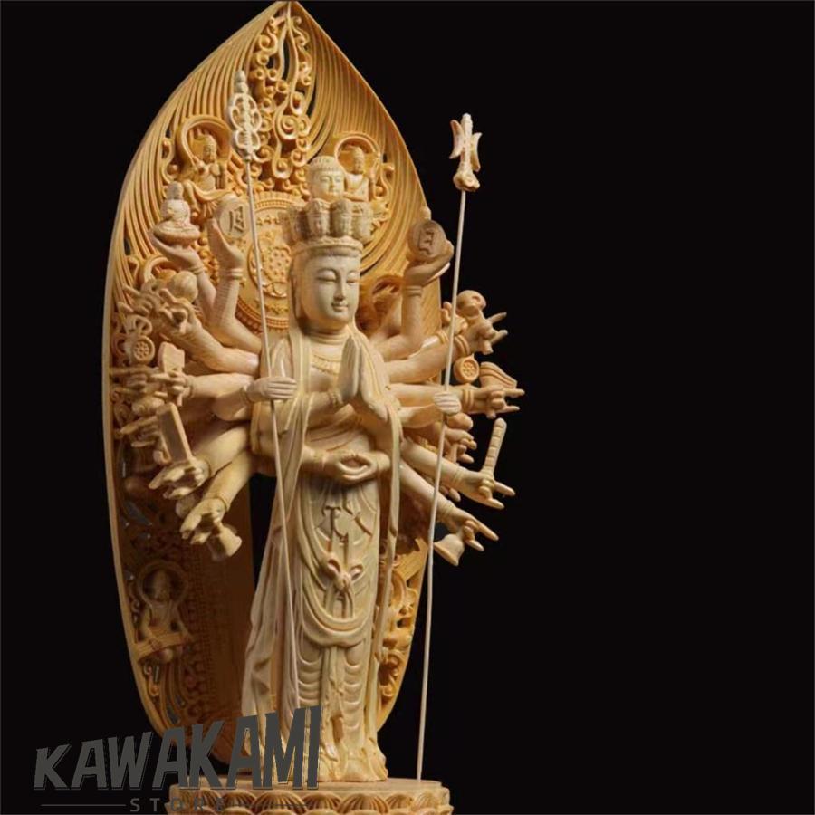 黄楊木精彫 観音像 純手工細作 仏像 木彫仏教工芸品置物