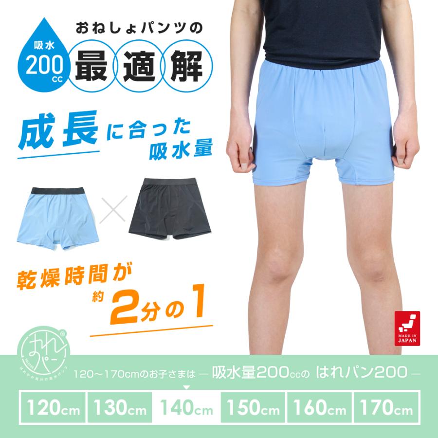 おねしょパンツ 小学生 男の子 140 ボクサーパンツ 下着 吸水 夜尿症 尿漏れ 尿もれ トイトレ 日本製 速乾 セパレート型 はれパン 200cc メール便送料無料 の商品画像