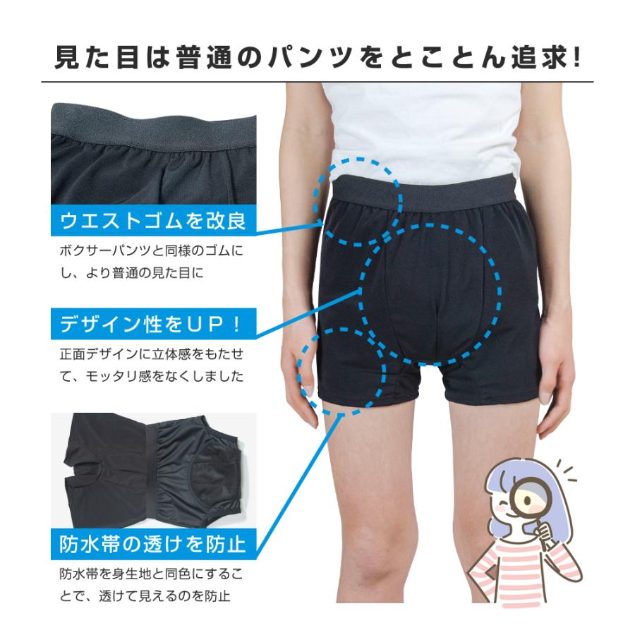 大容量 おねしょパンツ 小学生 男の子 160 ボクサーパンツ 下着 吸水 日本製 夜尿症 尿漏れ 尿もれ トイトレ 速乾 セパレート はれパン 300cc メール便送料無料 |  | 06
