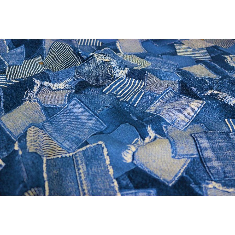 リップル サッカー生地 デニムパッチワーク調 浴衣 甚兵衛 コットン100% 生地巾 約110cm 日本製 【50cm以上10cm単位での販売】