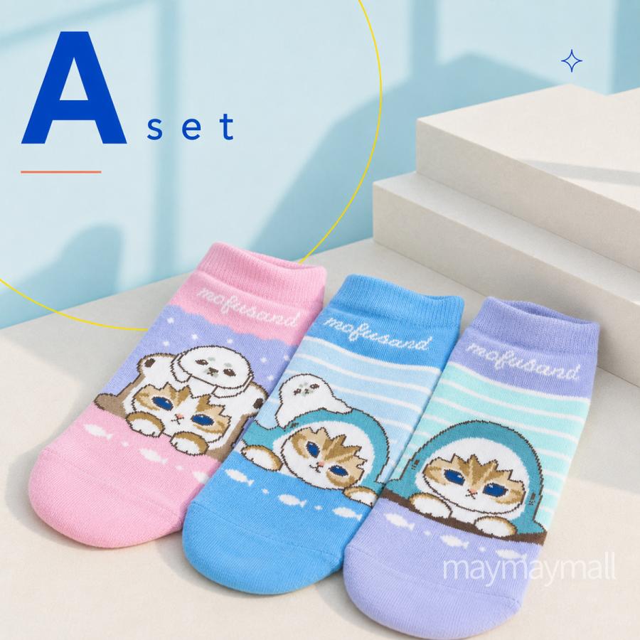 モフサンド ソックス 靴下 レディース 23-25cm 猫 ネコ かわいい 3足 6