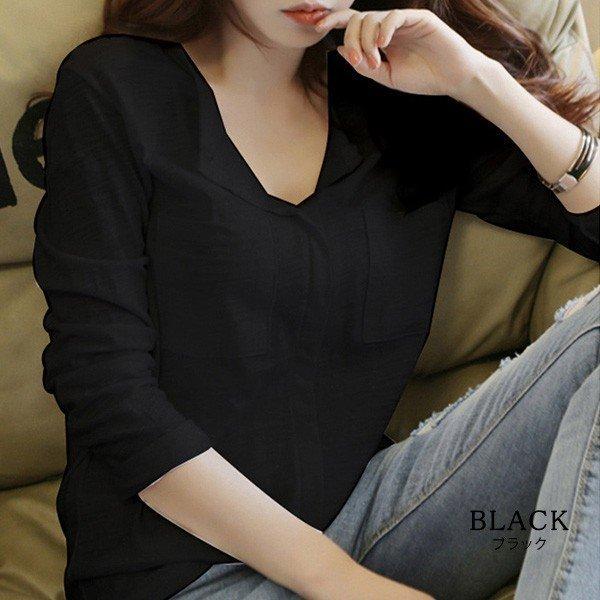 Tシャツ レディース トップス 長袖 シワ加工 Vネック カットソー 天竺 胸ポケット シンプル 30代 春 夏 C Ltop 348 マユポポ 通販 Yahoo ショッピング