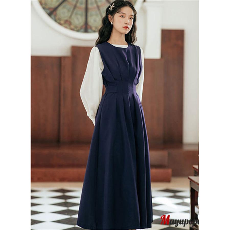 レトロワンピース 女子ワンピ レディース ワンピース 秋冬 ロング丈ワンピース 可愛い 日系女子中高生 クラシカル 長袖 カワイイ 通勤 通学 ファッション Fugu901 マユポポ 通販 Yahoo ショッピング