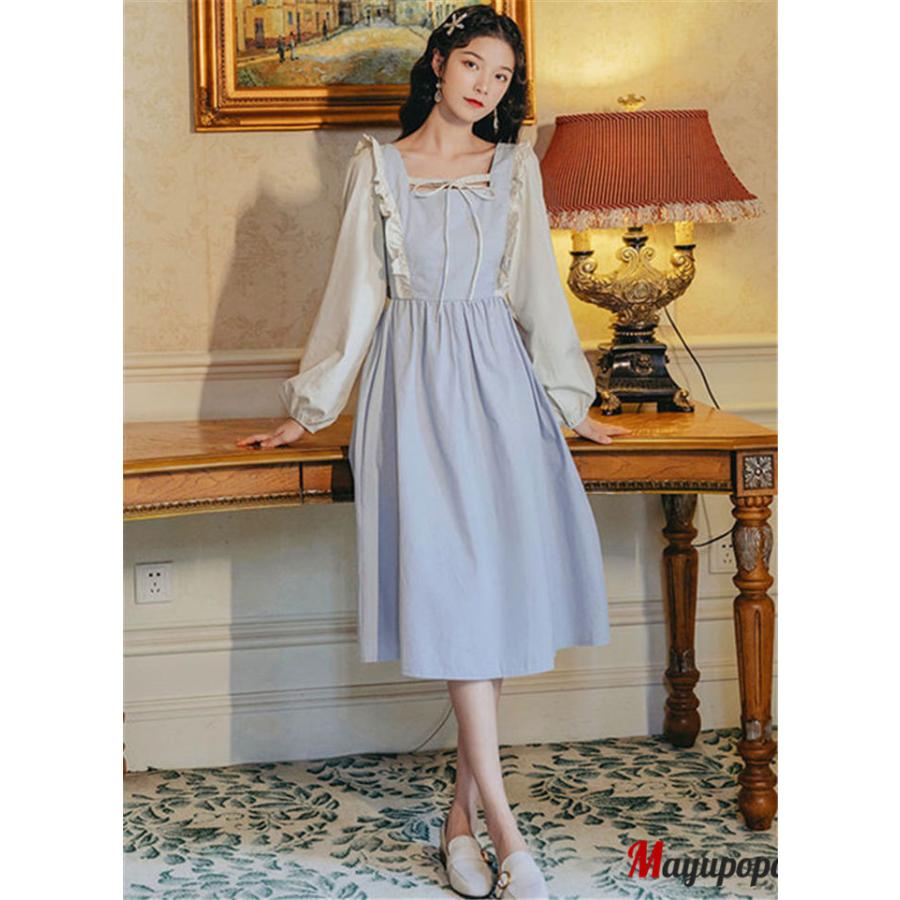 レトロワンピース 女子ワンピ レディース ワンピース 秋冬 ロング丈ワンピース 可愛い 日系女子中高生 クラシカル 長袖 カワイイ 通勤 通学 ファッション 着痩せ Fugu909 マユポポ 通販 Yahoo ショッピング