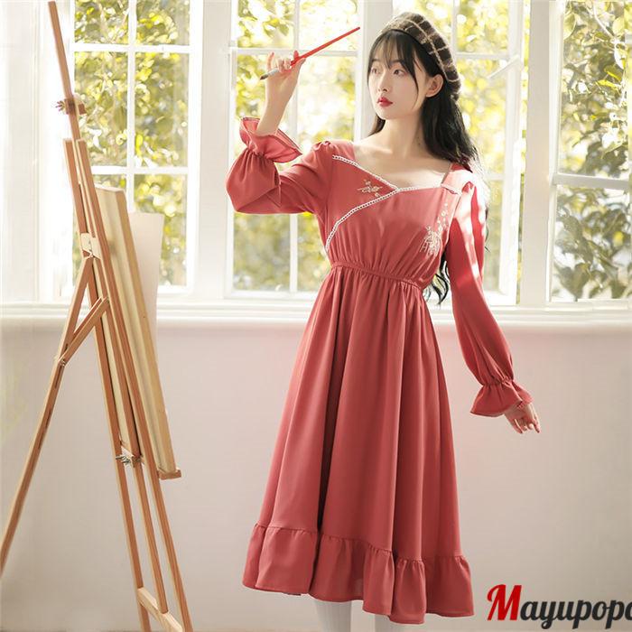 レトロワンピース 女子ワンピ レディース ワンピース 秋冬 ロング丈ワンピース 可愛い 日系女子中高生 クラシカル 長袖 カワイイ 通勤 通学 ファッション 着痩せ Fugu910 マユポポ 通販 Yahoo ショッピング