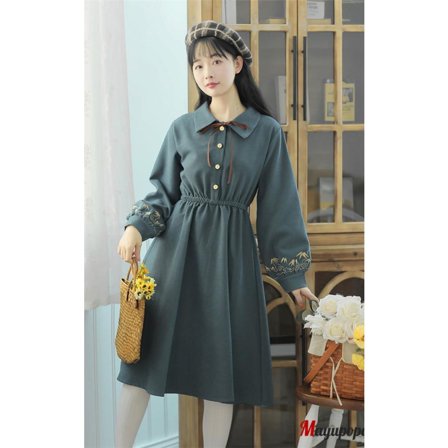 レトロワンピース 女子ワンピ レディース ワンピース 秋冬 ロング丈ワンピース 可愛い 日系女子中高生 クラシカル 長袖 カワイイ 通勤 通学 ファッション 着痩せ Fugu913 マユポポ 通販 Yahoo ショッピング