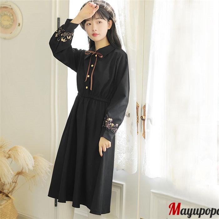 レトロワンピース 女子ワンピ レディース ワンピース 秋冬 ロング丈ワンピース 可愛い 日系女子中高生 クラシカル 長袖 カワイイ 通勤 通学 ファッション 着痩せ Fugu913 マユポポ 通販 Yahoo ショッピング