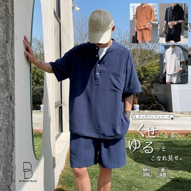 セットアップ メンズ 夏 韓国 ファッション リネン 混 バンドカラーサマー スタンドカラー ヘンリーネック ハーフスリーブ メンズ レデ P マユポポ 通販 Yahoo ショッピング