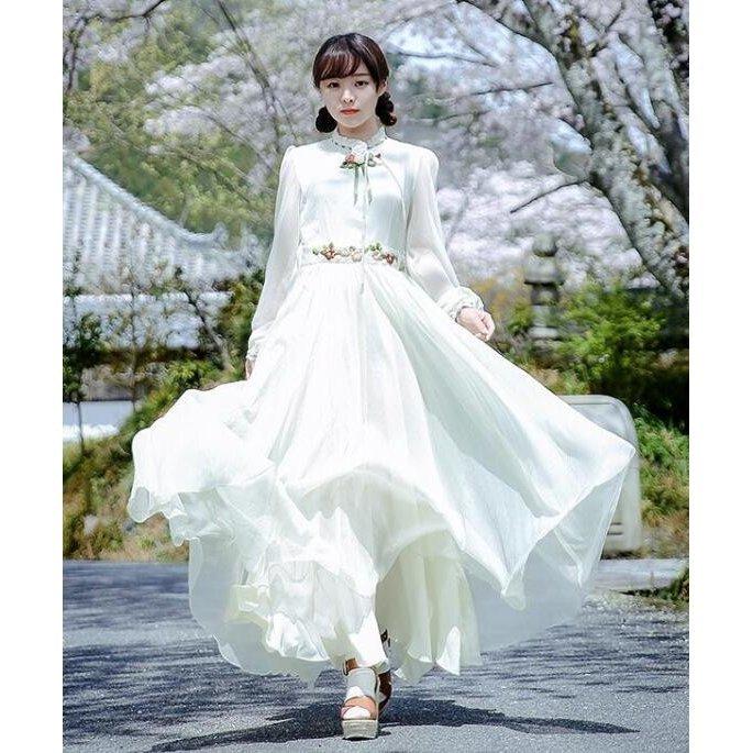 シフォン ワンピース 春秋 きれいめ ロング 中華風ドレス マキシ 森ガール パーティードレス ブライダルドレス 旅行 撮影 体型カバー P マユポポ 通販 Yahoo ショッピング