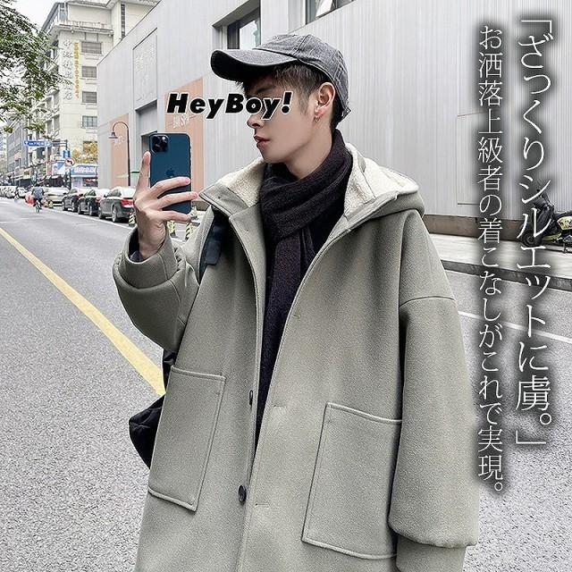 フード コート アウター メンズ ビッグシルエット 韓国 ファッション メンズ フリース ボア ボタン 前開き かわいい かっこいい ゆったり New限定品