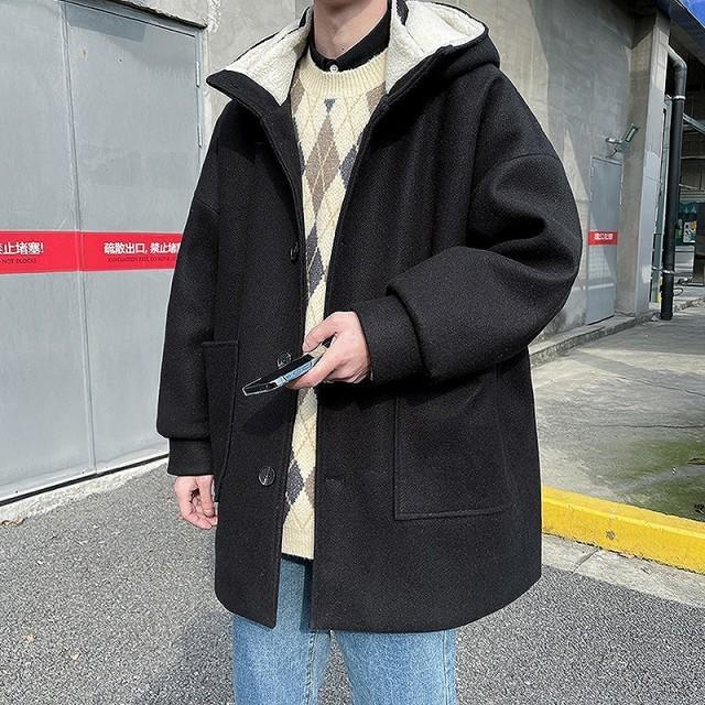 フード コート アウター メンズ ビッグシルエット 韓国 ファッション メンズ フリース ボア ボタン 前開き かわいい かっこいい ゆったり New限定品