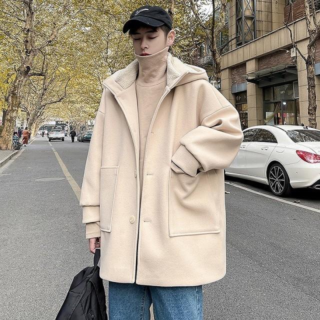 フード コート アウター メンズ ビッグシルエット 韓国 ファッション メンズ フリース ボア ボタン 前開き かわいい かっこいい ゆったり New限定品