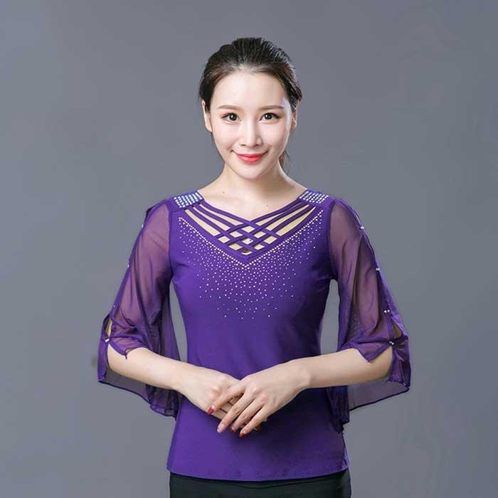 社交ダンス トップス レディース ブラウス 夏 七分袖 ベルスリーブ 女性用 練習着 ラテン モダン衣装 演出服 レッスン着 ベアトップ 大人 おしゃれ セクシー P マユポポ 通販 Yahoo ショッピング