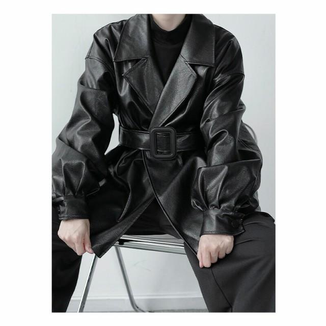 人気ブランドを アウター 本革調 デザイン Puレザー ジャケット ショートトレンチコート ビッグシルエット 韓国 ロン 長袖 ゆったり メンズ ファッション 長袖 Option 2 Xl Www Paboatshop Com