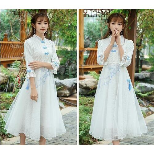 民族風ワンピース中国風復古刺繍ワンピース 優雅なチャイナワンピース 文芸仙女ワンピース 日常リゾート海ワンピ P マユポポ 通販 Yahoo ショッピング