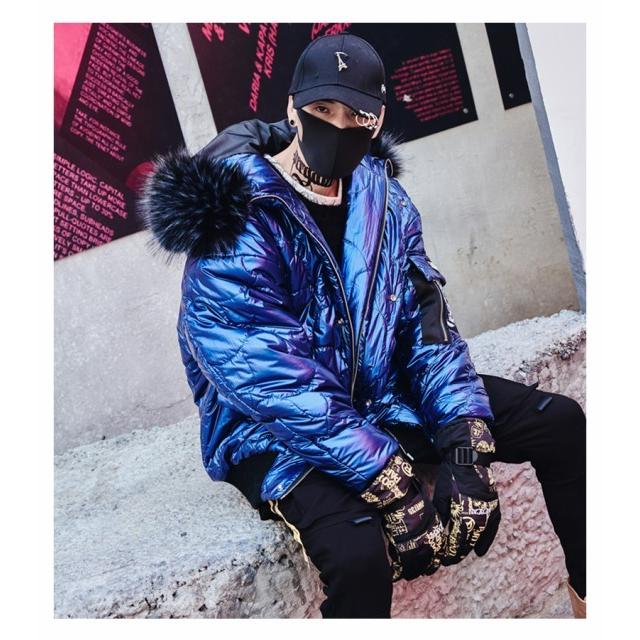 注目のブランド 中綿 秋 冬 カジュアル 韓国ファッション 韓流 ストリート メンズファッション メンズ フード ファージャケット メタリックブルー 長袖 Option 2 M Www Bouwmaterieel Benelux Nl