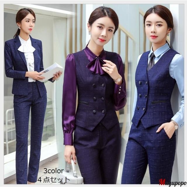 レディーススーツ パンツスーツ ベスト付き スカートスーツ 女性用 事務服 Ol おしゃれ セレモニースーツ フォーマル 通勤 チェック柄 4 P マユポポ 通販 Yahoo ショッピング