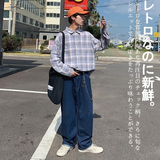 韓国 ファッション メンズ シャツ カジュアルシャツ チェックシャツ ビッグシルエット ゆったり パステルカラー 爽やか 長袖 ロングスリ P マユポポ 通販 Yahoo ショッピング