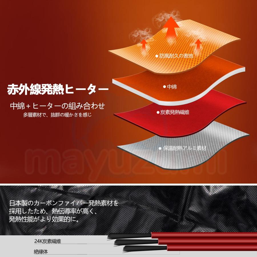 即納 2023強化版 電熱ベスト 充電式 日本製 繊維ヒーター 21箇所発熱 バッテリー付き 作業着 ゴルフ 速暖 男女兼用 電熱服 防寒着 レディース メンズ｜mayuzumi-store｜11