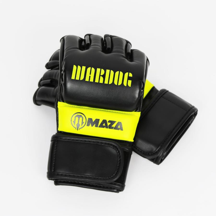 MAZA［マザ］ WARDOG 公式 MMA プロ ファイトグローブ （黒/イエロー）／ Pro Fight Gloves - オープンフィンガーグローブの画像