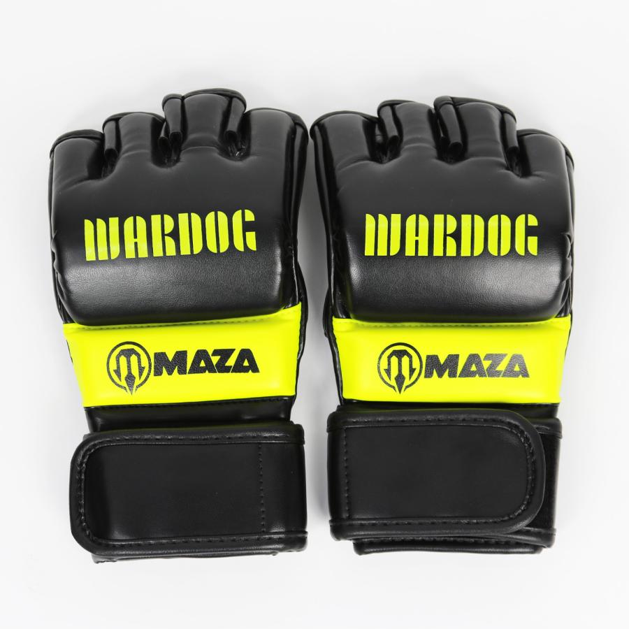 MAZA［マザ］ WARDOG 公式 MMA プロ ファイトグローブ （黒/イエロー）／ Pro Fight Gloves - オープンフィンガーグローブの画像