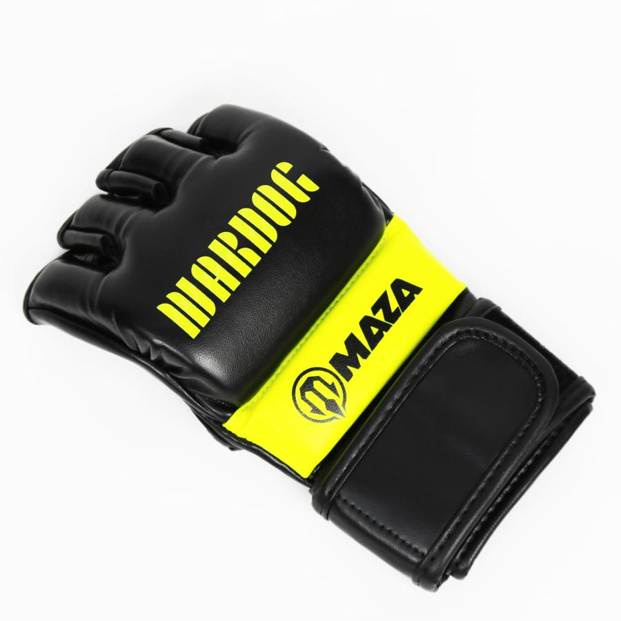 MAZA［マザ］ WARDOG 公式 MMA プロ ファイトグローブ （黒/イエロー）／ Pro Fight Gloves - オープンフィンガーグローブの画像