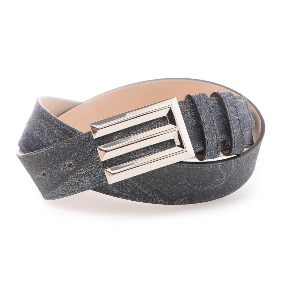 新品エトロ高級エトロ柄レザーベルト替えバックル、袋付