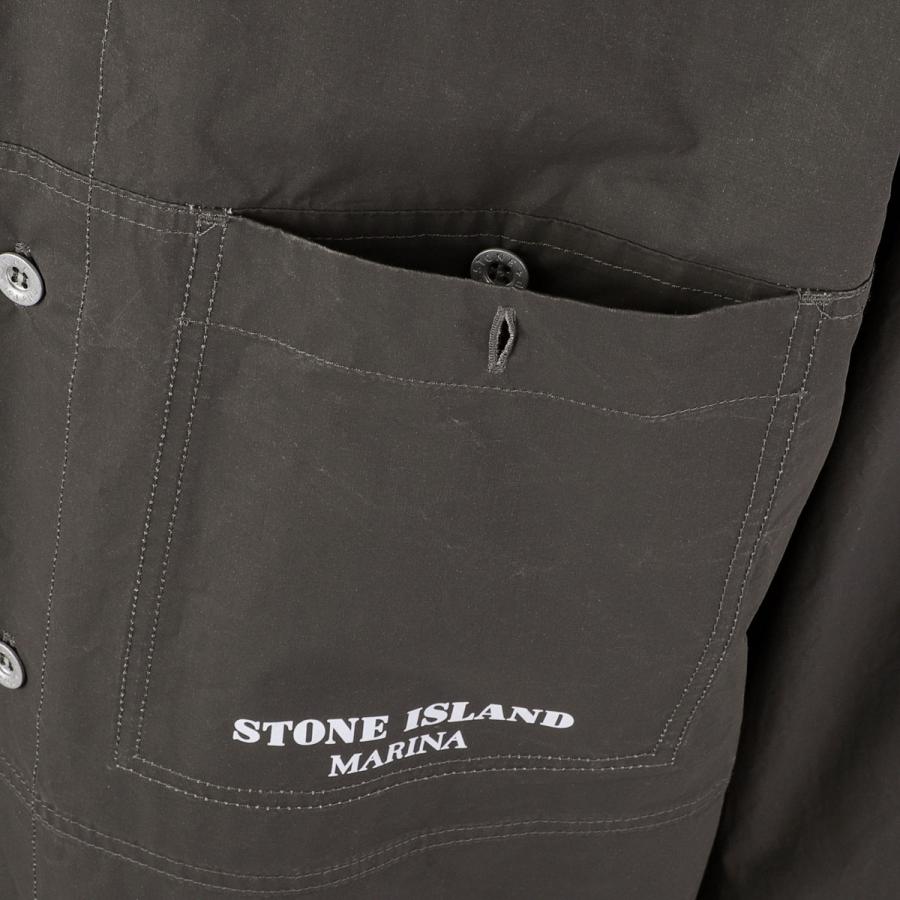 ストーンアイランド STONE ISLAND 長袖レギュラーカラーシャツ 109X3 STONE ISLAND MARINA PLATED COTTON CANVAS カジュアルシャツ グレー メンズの画像
