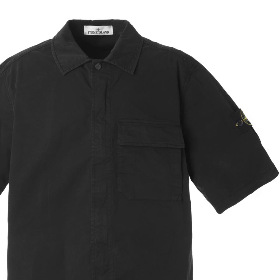 ストーンアイランド STONE ISLAND 半袖シャツ 1100025 STRETCH ORGANIC COTTON TWILL シャツジャケット ブラック メンズの画像