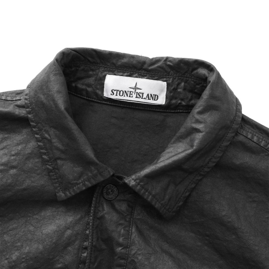 ストーンアイランド STONE ISLAND 長袖レギュラーカラーシャツ 1200003 ORGANIC-LOOK NYLON PANAMA-TC オーバーシャツ ブラック メンズの画像
