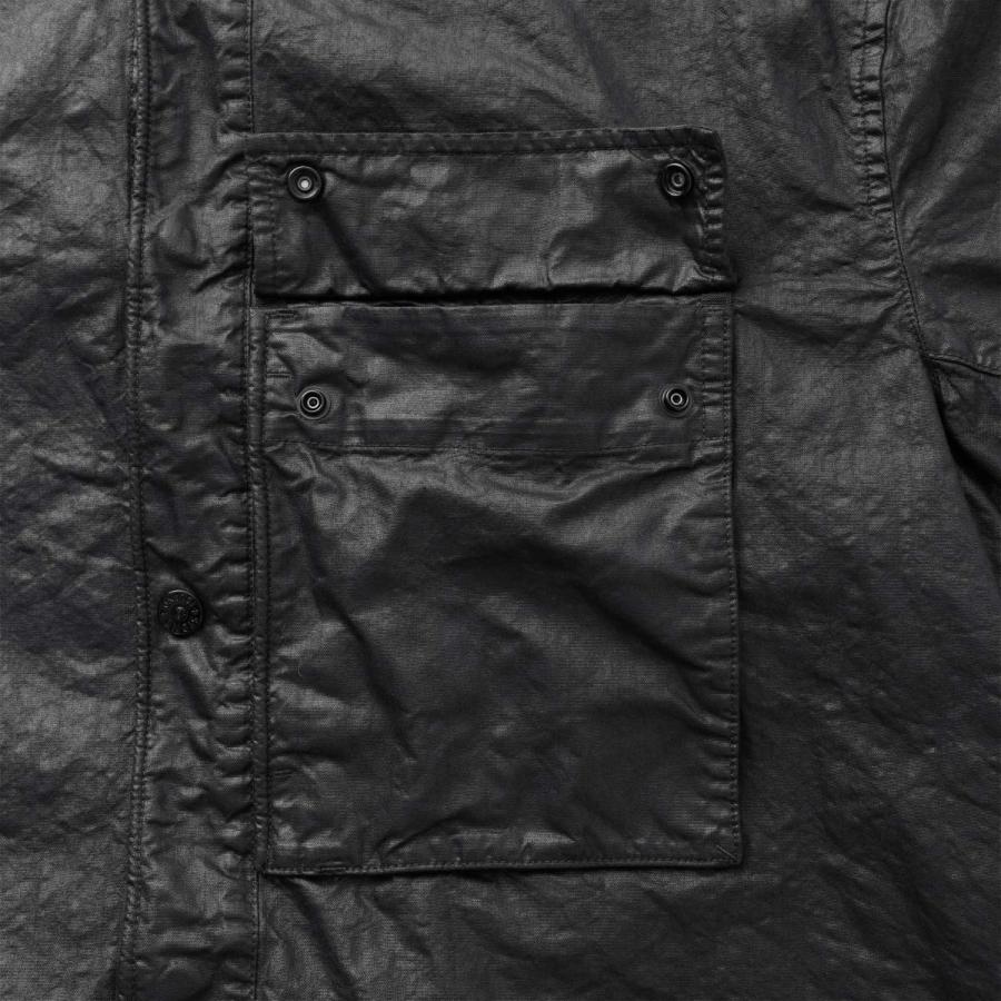 ストーンアイランド STONE ISLAND 長袖レギュラーカラーシャツ 1200003 ORGANIC-LOOK NYLON PANAMA-TC オーバーシャツ ブラック メンズの画像