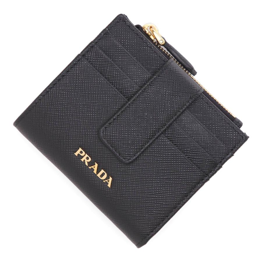 プラダ PRADA 2つ折り財布 小銭入れ付き SAFFIANO METAL ブラック  