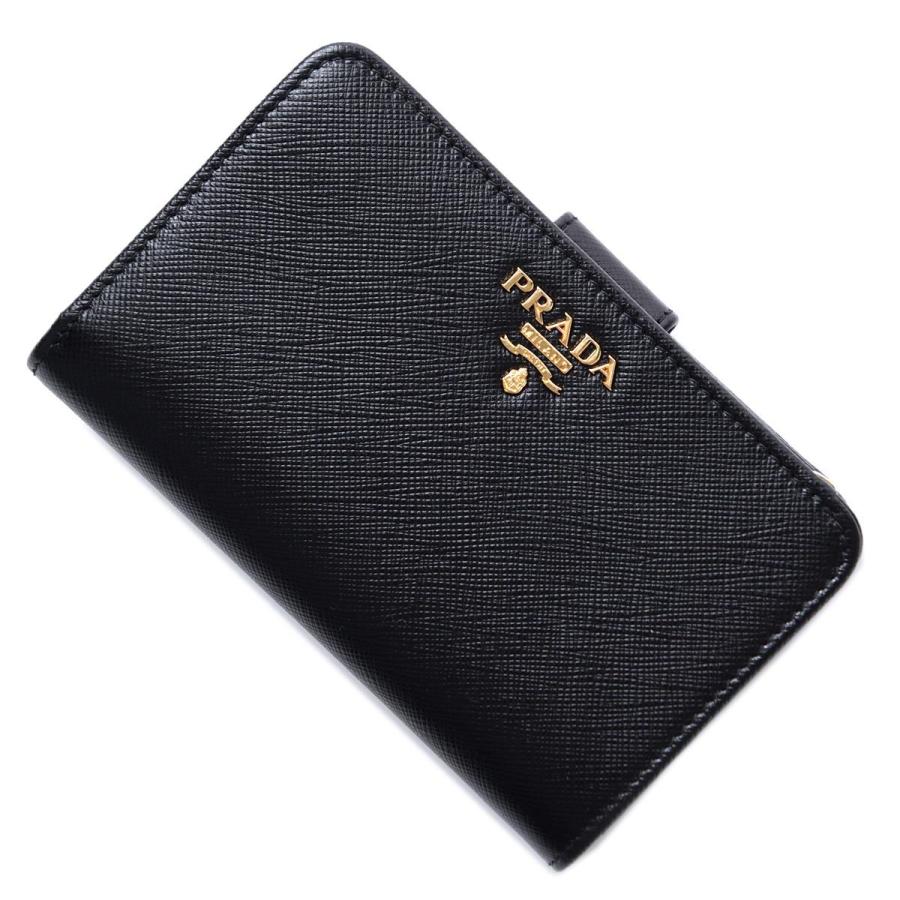 プラダ PRADA 2つ折り財布 小銭入れ付き SAFFIANO METAL ブラック  