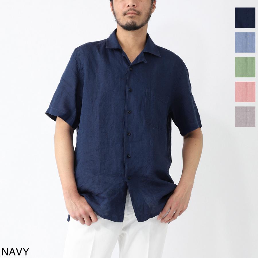 ビームス 別注 GUY ROVER / リネン オープンカラーシャツ ネイビー GUY ROVER（ギローバー） 半袖リネンシャツ WASH オープンカラーシャツ