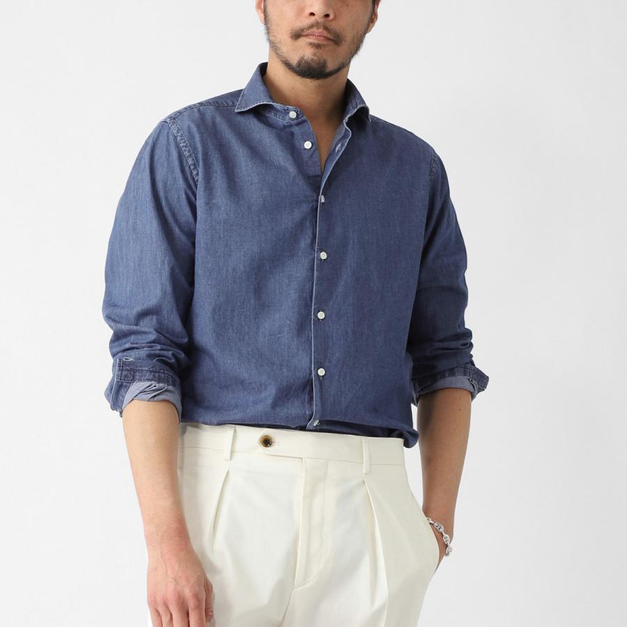 ギローバー GUY ROVER デニムシャツ WASH ホリゾンタルカラーシャツ ブルー メンズ 3950v2110l-561402-2