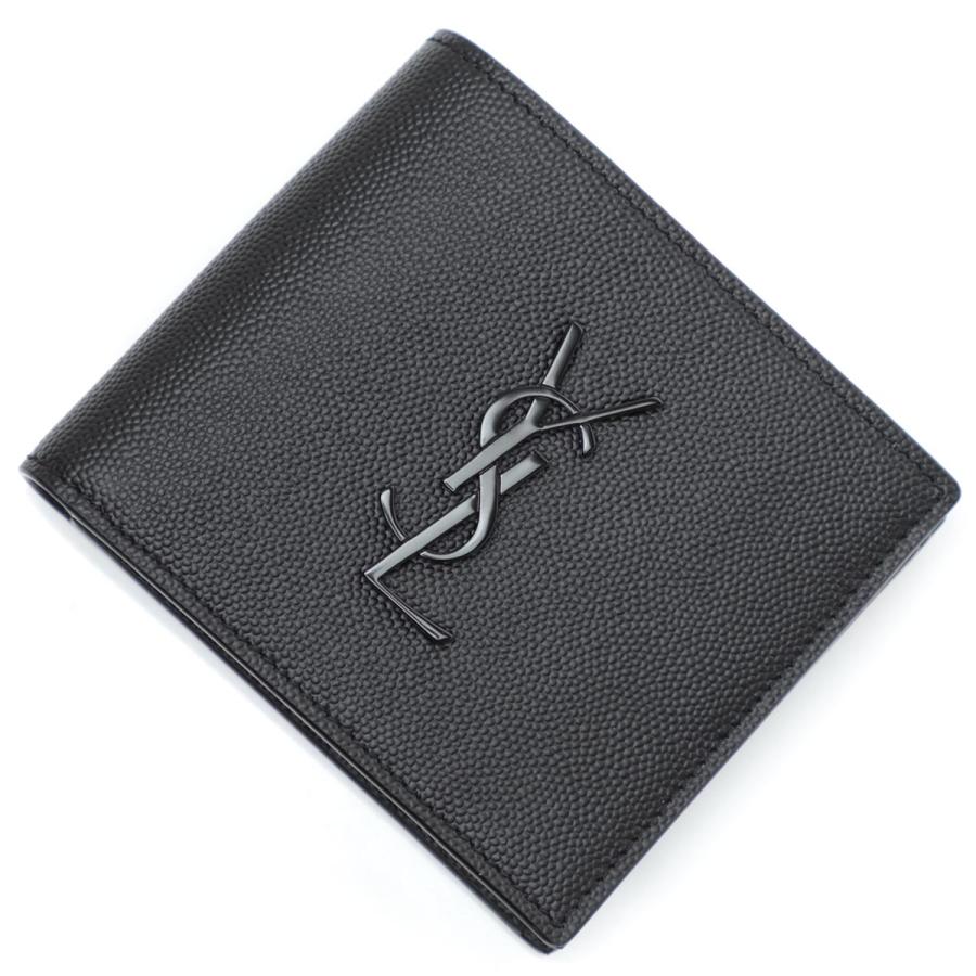 saint laurent 二つ折り財布　ブラック　クロコ　463249 財布 SAINT LAURENT サンローラン 2つ折り財布 小銭入れ付き MONOGRAM