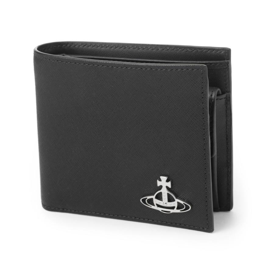 ヴィヴィアンウエストウッド Vivienne Westwood 2つ折り財布 小銭入れ付き SAFFIANO MAN WALLET WITH COIN ブラック メンズ 51010016-l001n-la-n402-black｜mb-y｜02