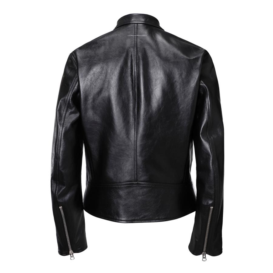 38】MM6 メゾンマルジェラ ハの字 レザー ライダース ジャケット 黒