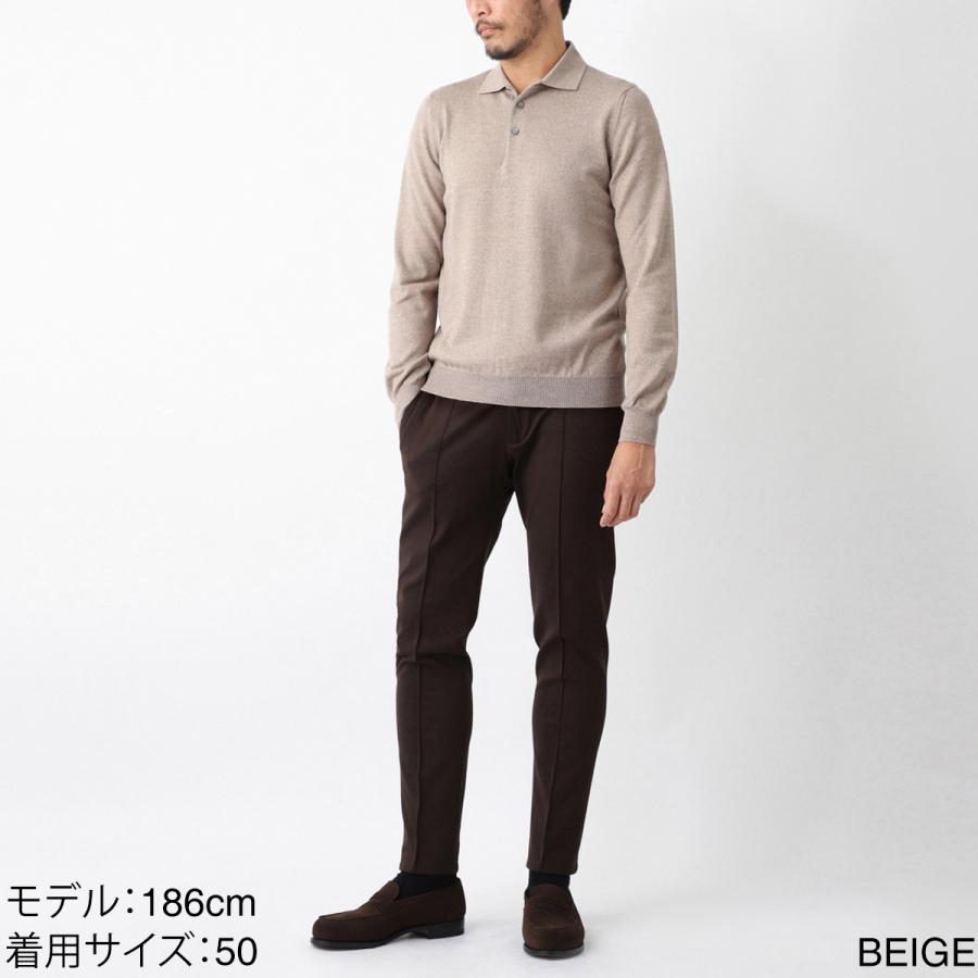 GRAN SASSO ニットポロシャツ ブラウン系 Gran Sasso（グランサッソ） 長袖ニットポロシャツ TENNIS M/L 大きい
