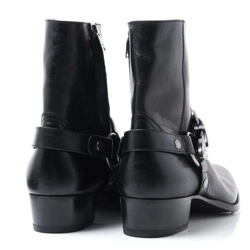 saint laurent black wyatt harness boots